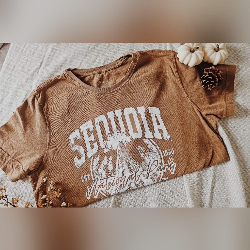 Womens Size Medium Short Sleeve Sequoia National Park Brown Graphic Tee